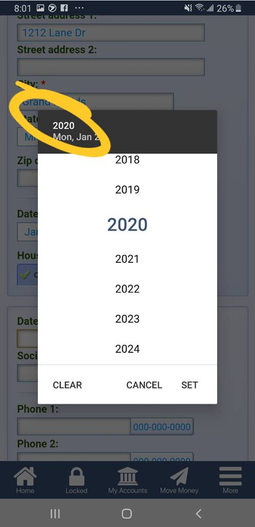 Selecting a birth year - sample of the Android date picker 